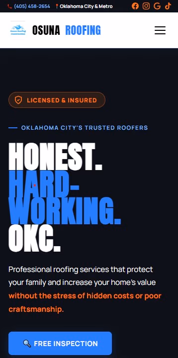 Osuna Roofing - mobile view