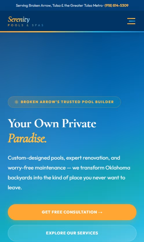 Serenity Pools & Spa - mobile view